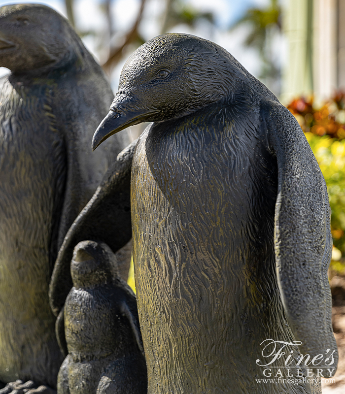 Bronze Fountains  - Penguin Family Bronze Fountain - BF-559